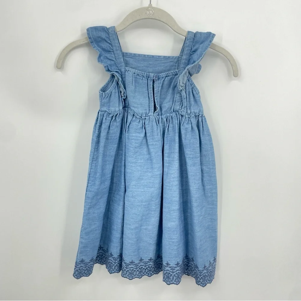 Old Navy Chambray Embroidered Ruffle-Trim Swing Dress Sz 5T‎ blue